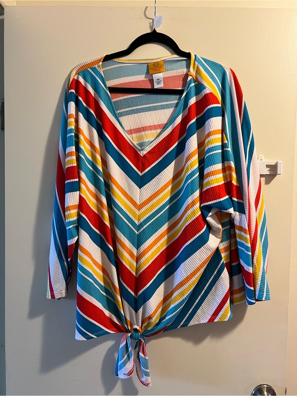Ruby Rd. Multi-Stripe V-Neck Tie-Front Tunic